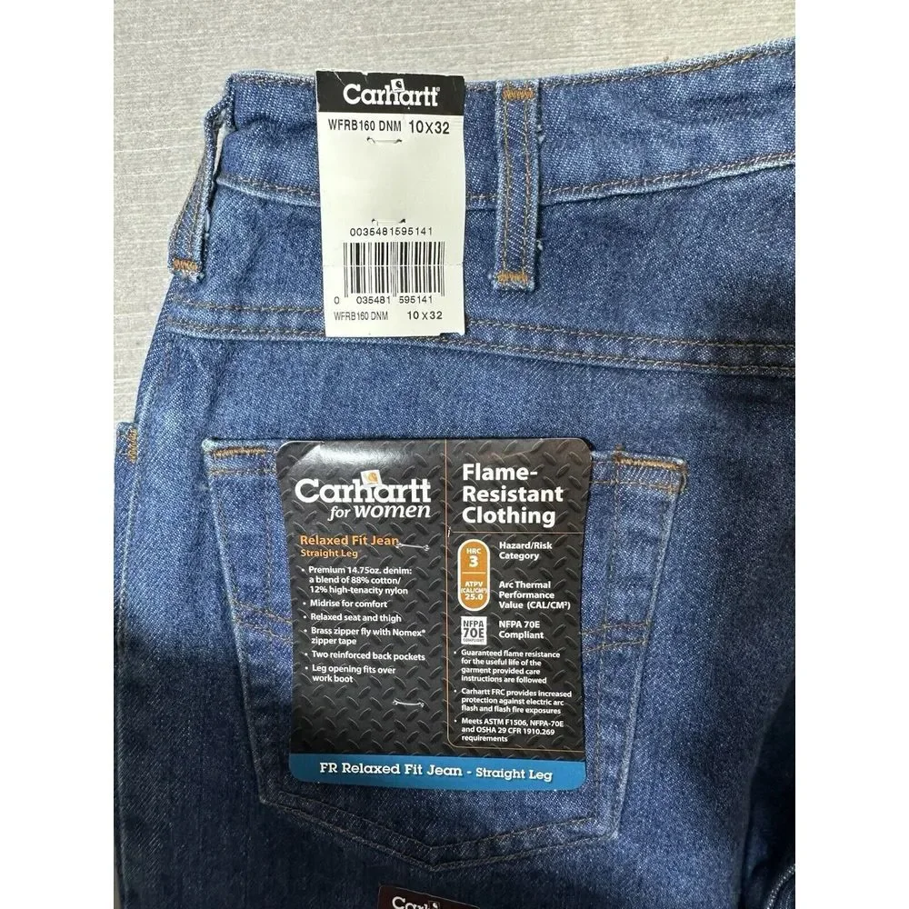 NWTS Carhartt WFRB 160 DNM Flame Resistant‎ FR Jeans Relaxed Fit Women's 10x32 - Picture 7 of 8